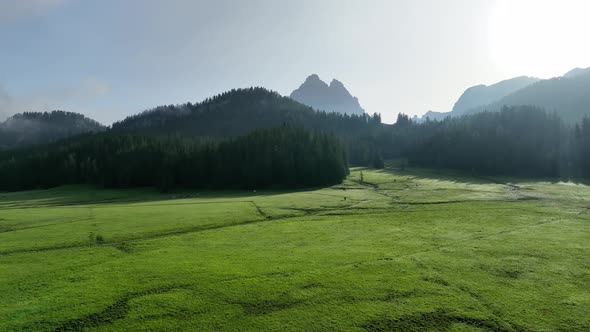 Lake of Misurina, aerial view of Dolomites and the hills around it