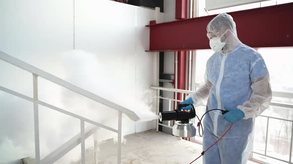 Disinfecting By Sanitizing Fog Inside Building