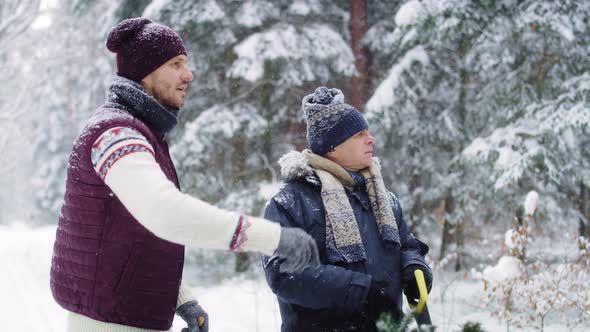 Senior man with adult son found perfect Christmas tree