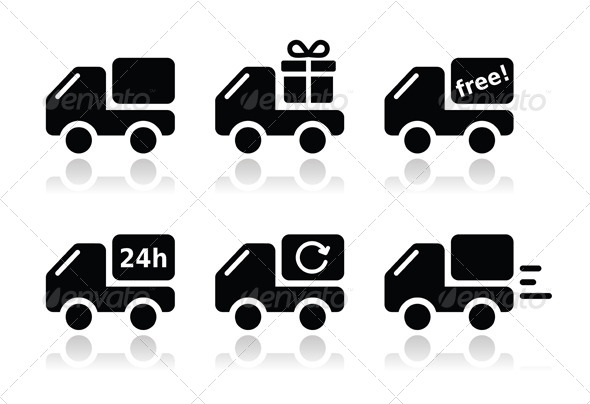 Delivery car, shipping vector icons set