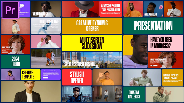 Colorful Multiscreen Slideshow | Beautiful Opener MOGRT for Premier Pro