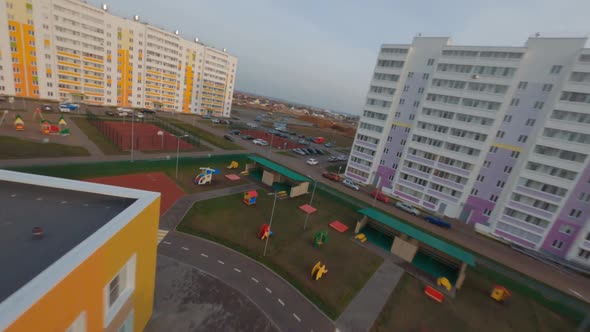 Building of School and Kindergarten with Playgrounds Aerial