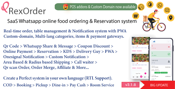 QrexOrder - SaaS Restaurant / QR Menu / WhatsApp Online ordering / Reservation system