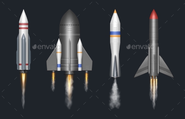 Realistic Rocket or Spaceship with Smoke and Fire