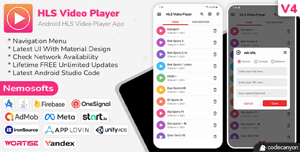 HLS Video Player Android App ( Online )