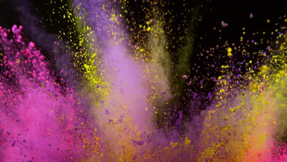 Super Slowmotion Shot of Color Powder Explosion Isolated on Black Background