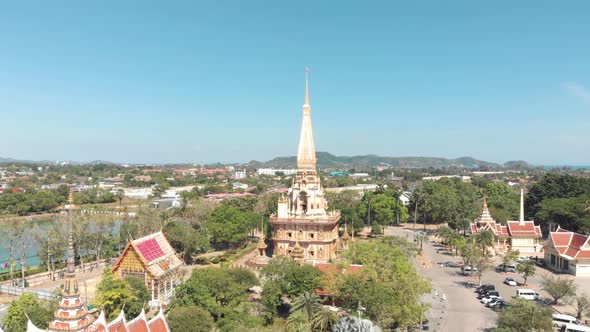 Showcase view of Wat Chaiyataram biggest Buddhist temple in Phuket, Thailand