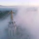 Aerial View Church of the Sacred Heart of Jesus Tibidabo Spain on Foggy Morning - VideoHive Item for Sale