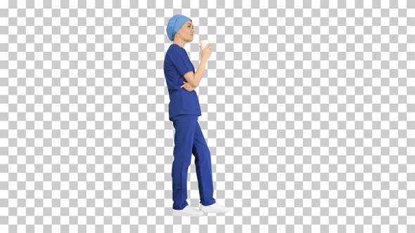 Smiling female doctor or nurse in blue, Alpha Channel
