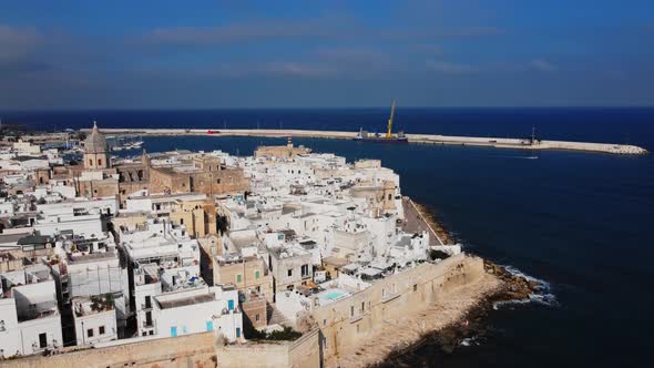 Flight Over the City of Monopoli in Italy at the Italian East Coast