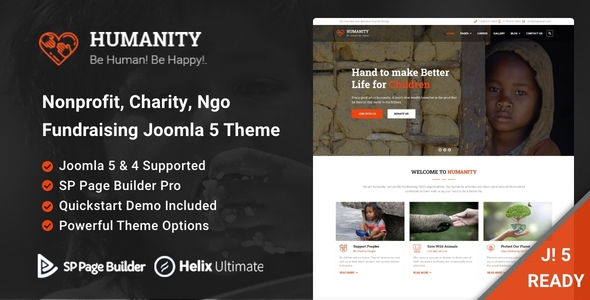 Humanity - Nonprofit, Charity, NGO Fundraising Joomla 5 Template