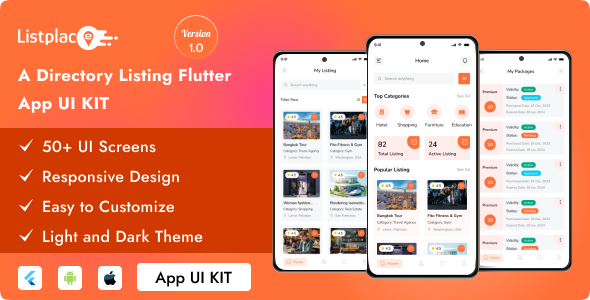 Listplace - A Directory Listing Flutter App Template (Android, iOS)