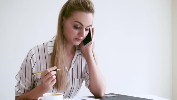 Blonde Business Woman Working at Modern Office