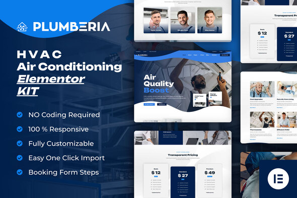 Plumberia - Air Conditioning & HVAC Repair Service Elementor Pro Template Kit