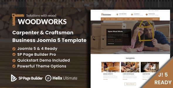 Wood works - Carpenter and Craftsman Business Joomla 5 Template