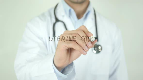 Uterine Cancer, Doctor Writing on Transparent Screen