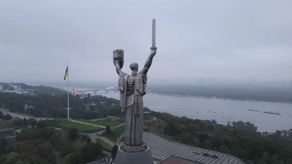 Kyiv, Ukraine Aerial View in Autumn : Motherland Monument. Kiev