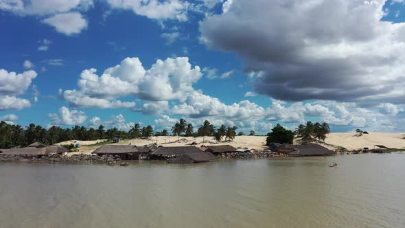 Brazilian landmark rainwater lakes and sand dunes. Jericoacoara Ceara.