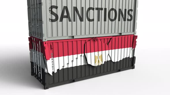 Container with SANCTIONS Text Breaks Container with Flag of Egypt alt