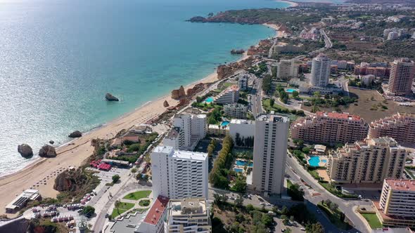 Beautiful Aerial Views of the Portuguese Southern City of Portimao Over the Stunning Beaches and