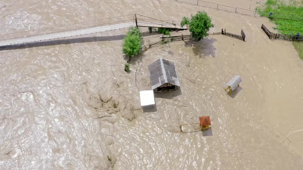 Aerial View of a Flood and Flooded Houses