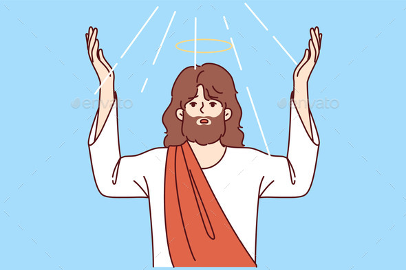 Jesus Messiah From Christian Religion Raises Hands