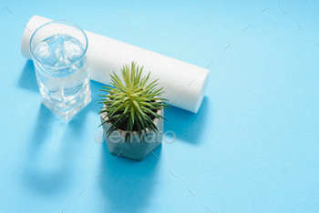 A glass of water on the background of filter cartridges