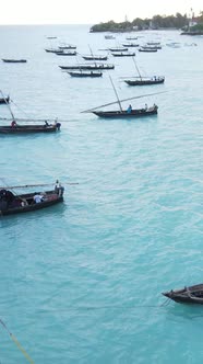 Vertical Video Boats in the Ocean Near the Coast of Zanzibar Tanzania