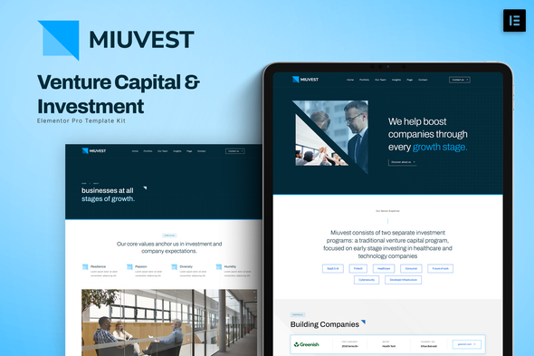 Miuvest - Venture Capital & Investment Elementor Template Kit