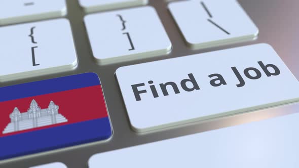 FIND A JOB Text and Flag of Cambodia on the Keyboard