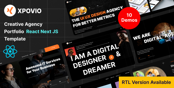 Xpovio- Digital Agency React Next Js Template + RTL