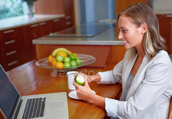 Checking her morning emails