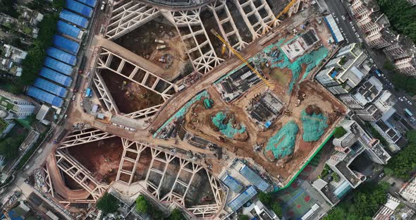 Aerial footage of construction site in shenzhen city, China