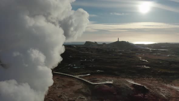 Aerial View of Geothermal Springs in Iceland in Early Spring