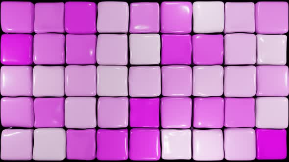 3D animation pulsating purple elastic cubes. Purple soft cubes randomly moving pattern. Jelly cube