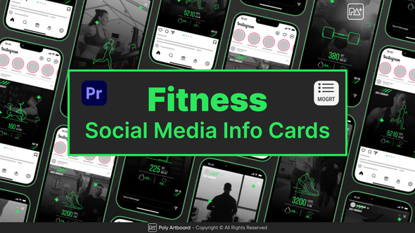 Fitness Social Media Info Cards For Premiere Pro