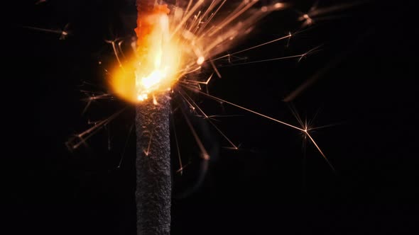 Lightening Sparkler on Black Background in Slow Motion Macro Shot