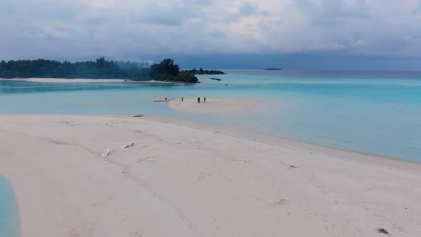 Drone Flyuing Along Maldive Paradise Tropical Island