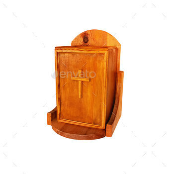 cross on the wooden donation box, Christianity and Catholicism, donations and charity
