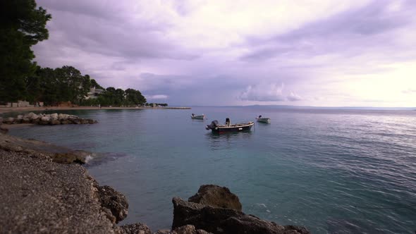 Motorboat moored in sea