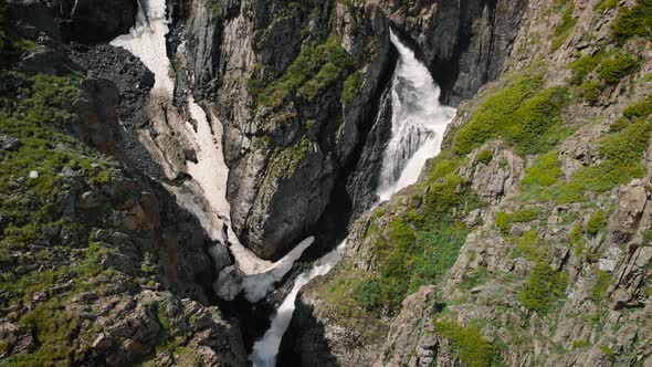 Waterfall in the Mountains in Central Asia