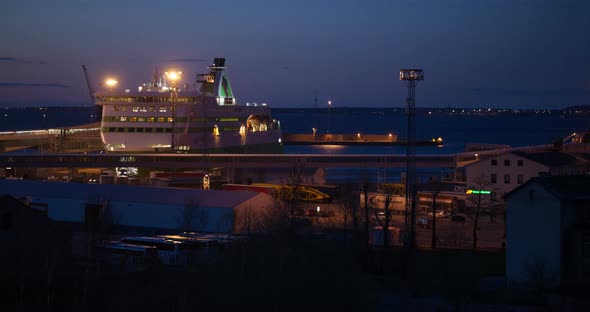 Night view of the port with cruise ships