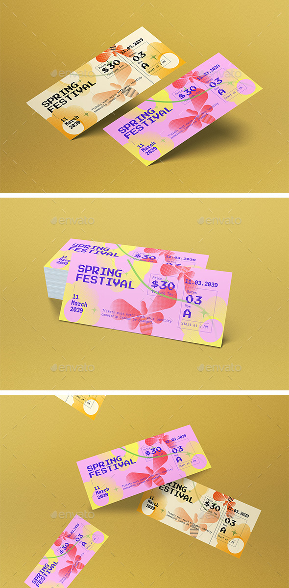 White and Pink Pixel Art Spring Festival Ticket