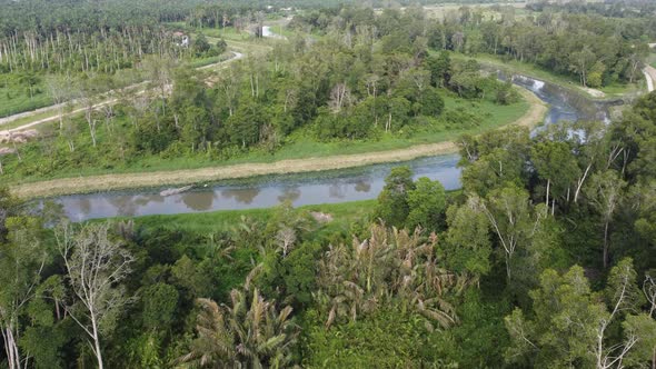 Aerial fly over river