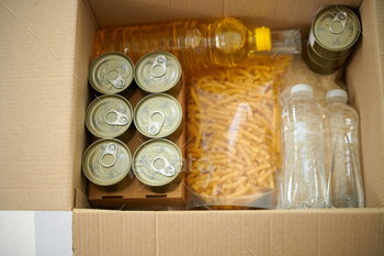 Donated Food in Cardboard Box