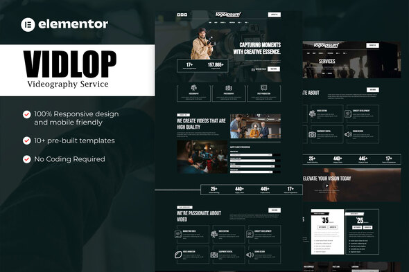 Vidlop - Videography & Rental Equipment Studio Elementor Template Kit