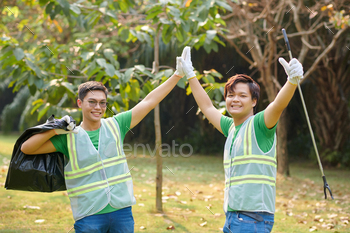 Volunteers Celebrating Finishing Cleaning
