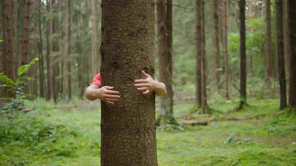 Man Hugging a Tree Trunk, Unity with Nature