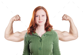 young woman flexing muscles