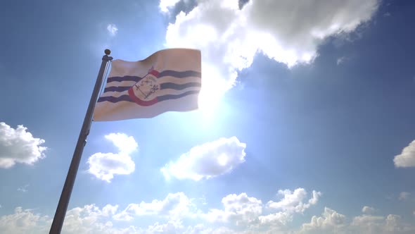 Cincinnati City Flag (Ohio) on a Flagpole V4